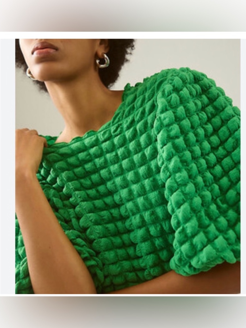 Eri + Ali Textured Puff Sleeve Top in Bright Green - Picture 3 of 6